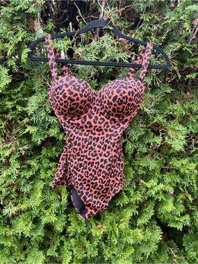 Rust Leopard Print Kids One-Piece Bodysuit with Built-In Cups